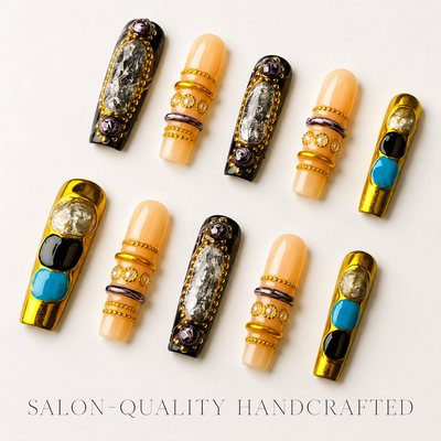 Medium Square Press On Nails - Blue 3d floral nails, 3d rhine...