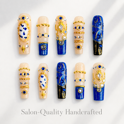 Medium Square Press On Nails - Purple french tip nails, 3d rh...