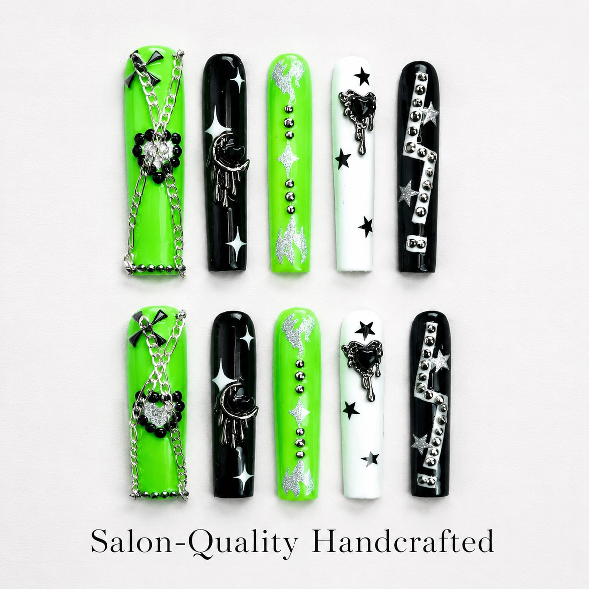 Medium Square Press On Nails - Red butterfly charm nails, 3d...