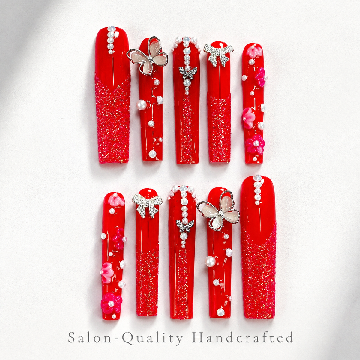 Medium Square Press On Nails - Black cherry accent nails, 3d...