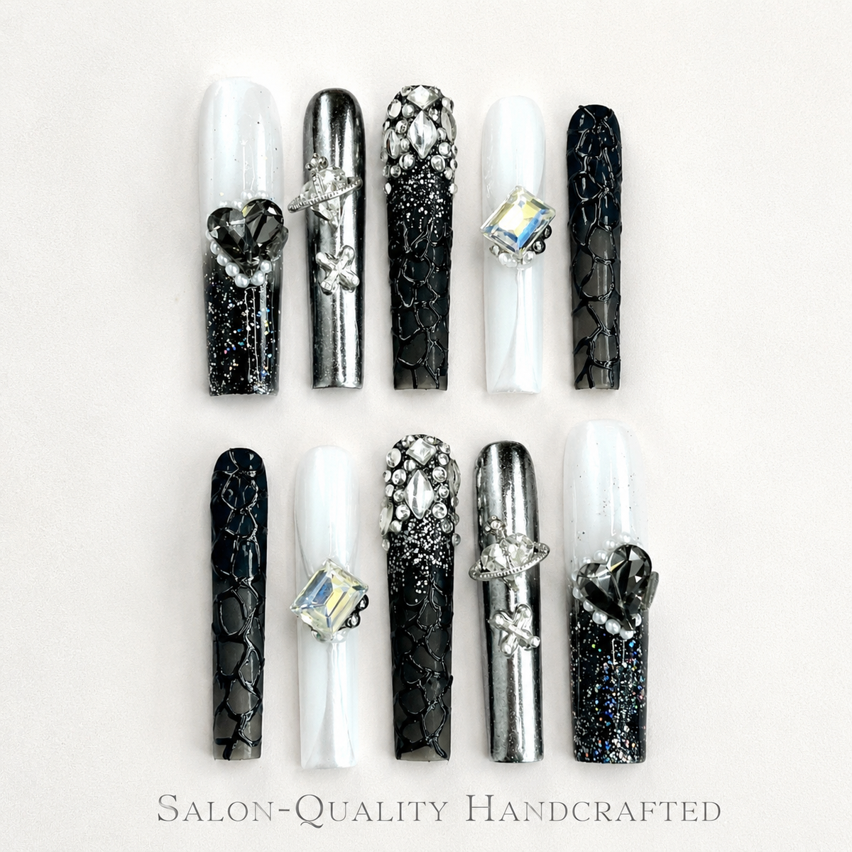 Medium Square Press On Nails - Orange bow design nails, 3d rh...