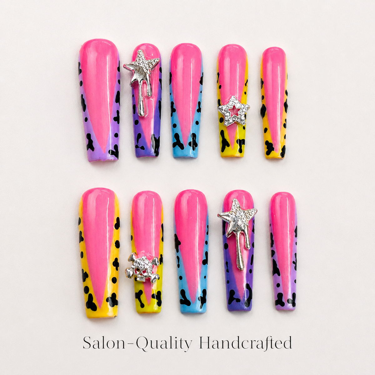 Medium Square Press On Nails - Rainbow marble pattern nails...
