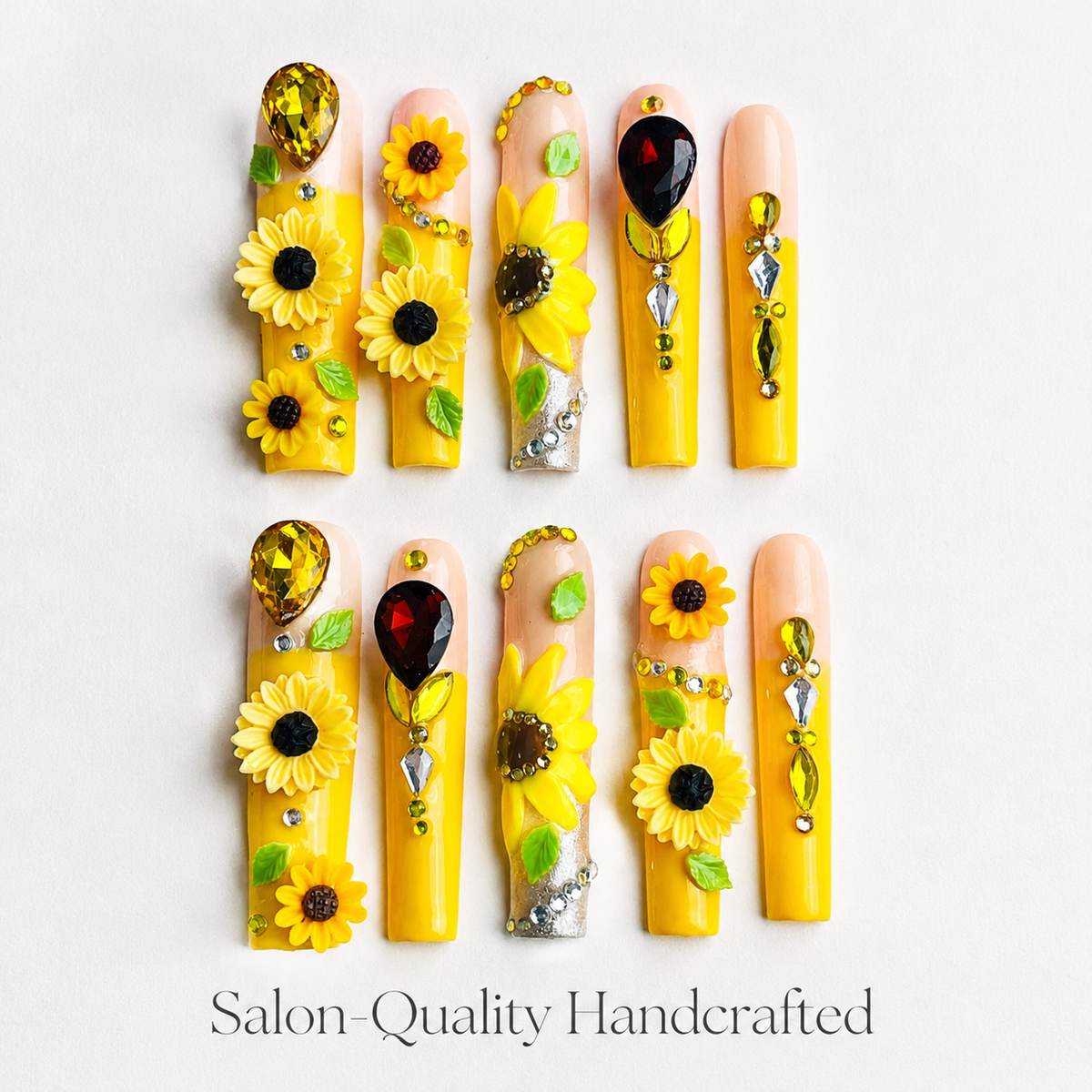 Medium Square Press On Nails - Pink french tip nails, 3d rhin...
