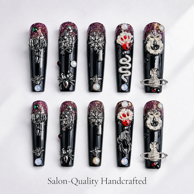 Medium Square Press On Nails - Nude cherry accent nails, 3d r...