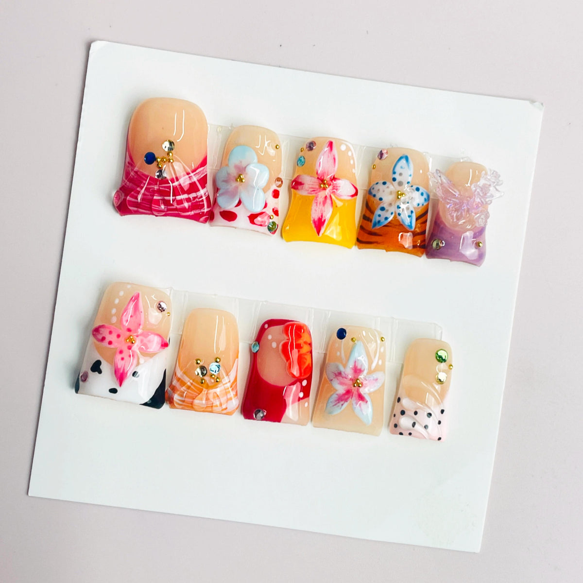 Duck Press On Nails - Y2k nude french tips, animal print, plaid, po...