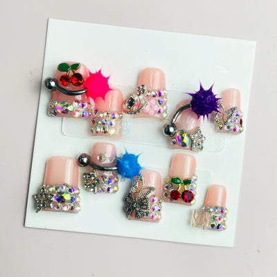 Duck Press On Nails - Glossy pale pink, y2k edgy kawaii, iridescent...
