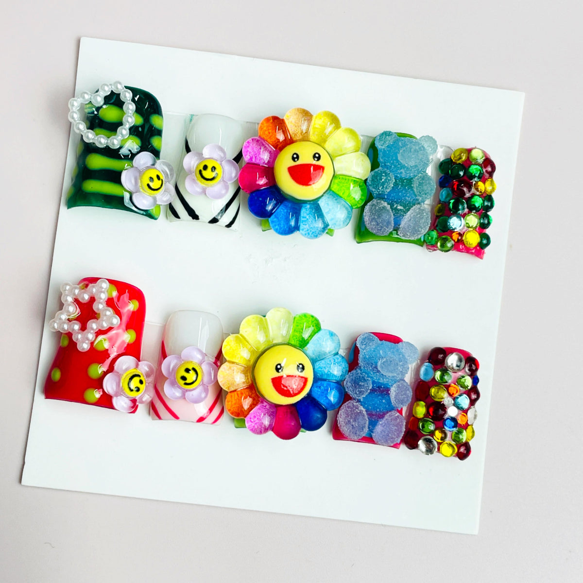 Duck Press On Nails - Handcrafted fake nails, rainbow smiley...