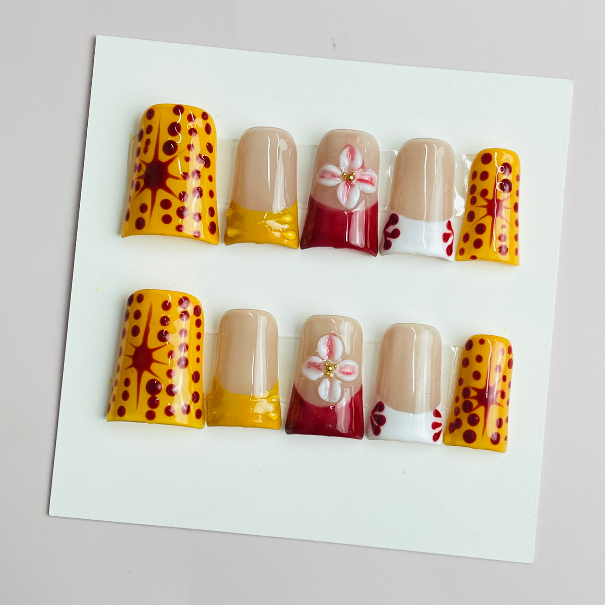 Duck Press On Nails - Nude crystal design, rhinestone cuticle decor