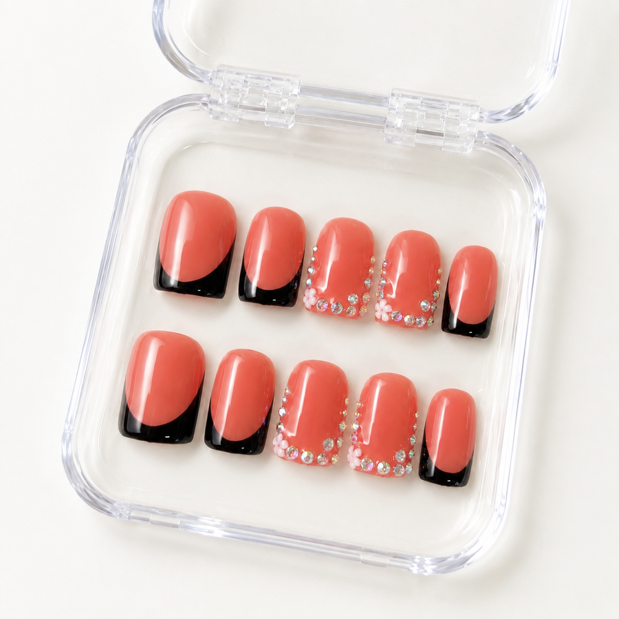 GAGUGAGU Pink Coral Chrome Press-On Nails for Girls Night Out, Glossy False Nails for Birthday Party, Date Night and Weekend Style, S M L