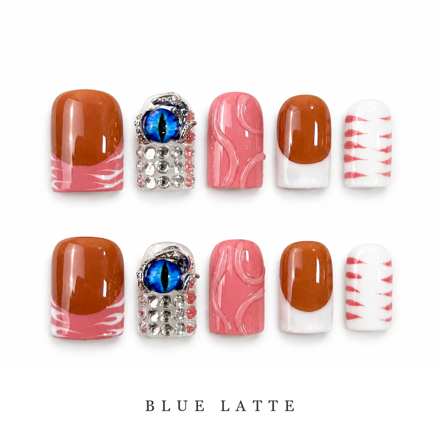GAGUGAGU Blue Butterfly Glitter Press-On Nails for Festival Season, Glossy False Nails for Birthday Party, Date Night and Weekend Style, S M L