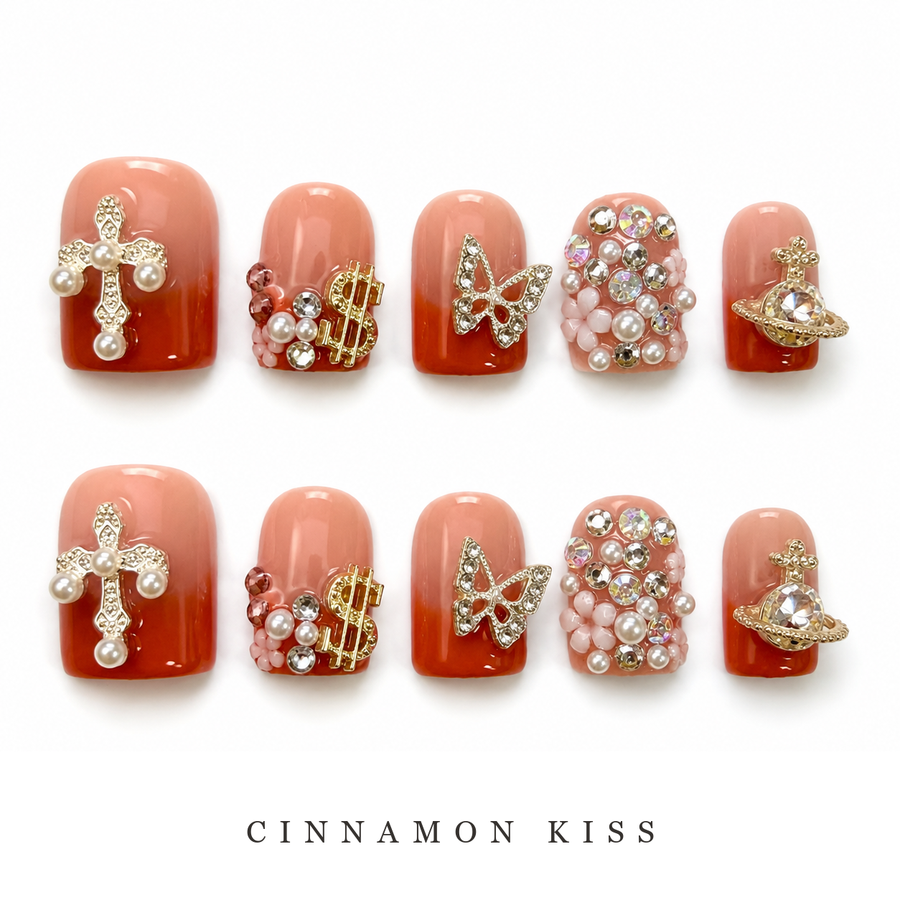 GAGUGAGU Red Rose Charm Press-On Nails for Romantic Date Night, Glossy False Nails for Birthday Party, Date Night and Weekend Style, S M L