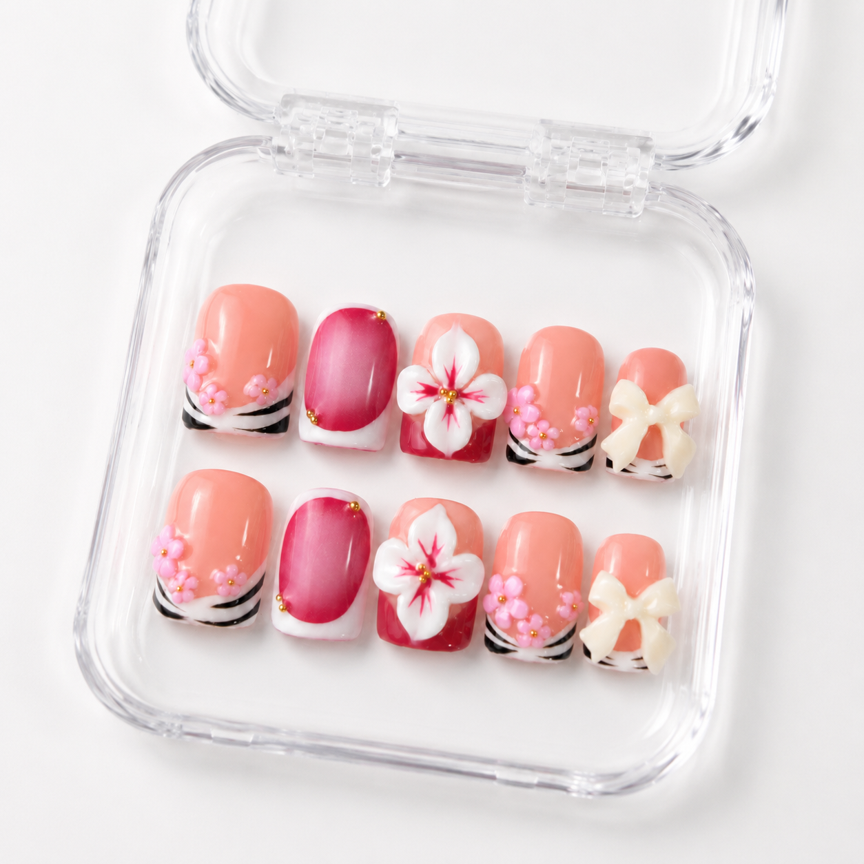 GAGUGAGU Pink Cherry Blush Press-On Nails for Spring Brunch, Glossy False Nails for Birthday Party, Date Night and Weekend Style, S M L