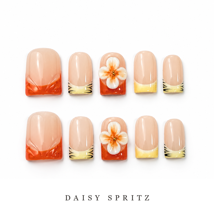 GAGUGAGU Nude Orange Fruit Charm Press-On Nails for Poolside Vacation, Glossy False Nails for Birthday Party, Date Night and Weekend Style, S M L