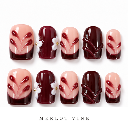 GAGUGAGU Burgundy Bow Heart Press-On Nails for Valentine Dinner, Glossy False Nails for Birthday Party, Date Night and Weekend Style, S M L