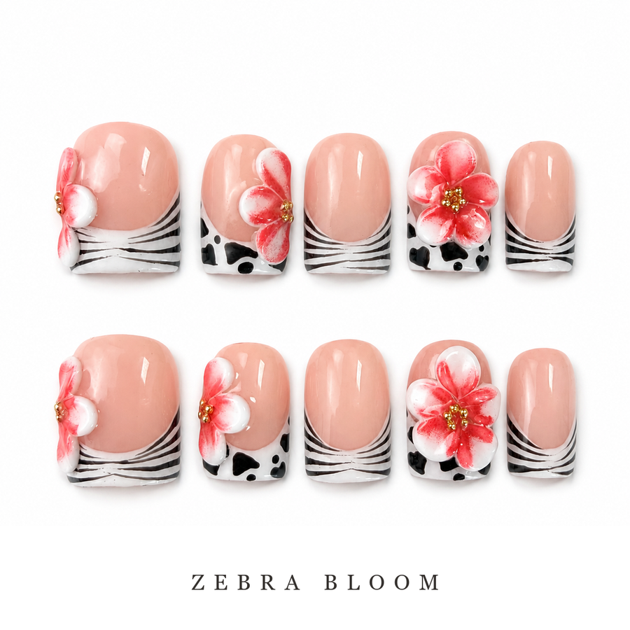GAGUGAGU Pink Cherry Ribbon Press-On Nails for Sweet Date Night, Glossy False Nails for Birthday Party, Date Night and Weekend Style, S M L
