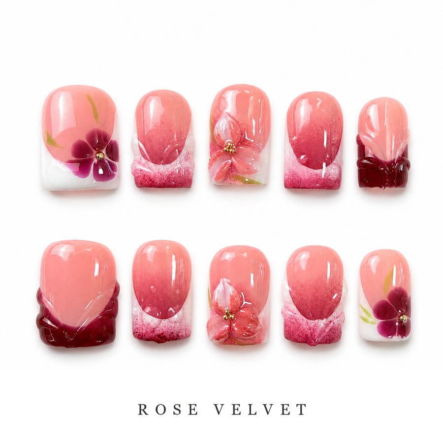 GAGUGAGU Rose Red Bow Press-On Nails for Girls Night Out, Glossy False Nails for Birthday Party, Date Night and Weekend Style, S M L