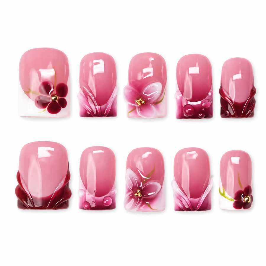 GAGUGAGU Pink Crystal Heart Press-On Nails for Valentine Date, Glossy False Nails for Birthday Party, Date Night and Weekend Style, S M L