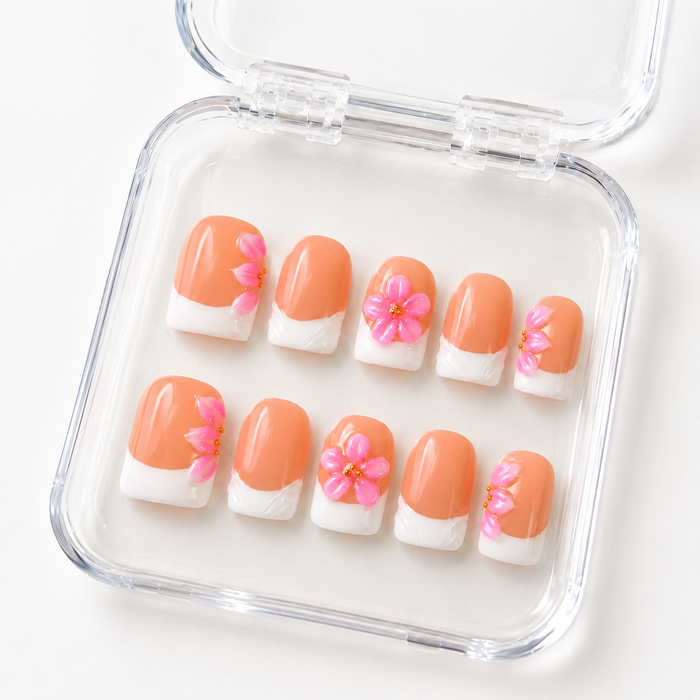GAGUGAGU Peach Heart Accent Press-On Nails for Everyday Date Night, Glossy False Nails for Birthday Party, Date Night and Weekend Style, S M L