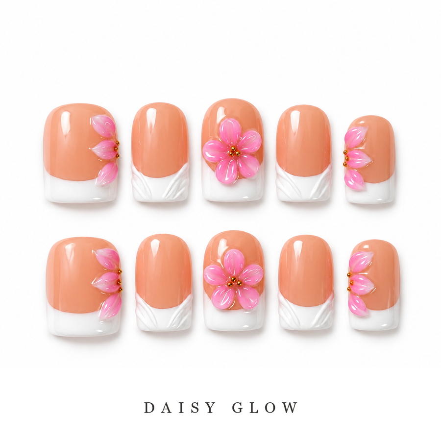 GAGUGAGU Peach Heart Accent Press-On Nails for Everyday Date Night, Glossy False Nails for Birthday Party, Date Night and Weekend Style, S M L
