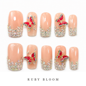 GAGUGAGU Nude Pearl Bow Press-On Nails for Bridal Shower, Glossy False Nails for Birthday Party, Date Night and Weekend Style, S M L
