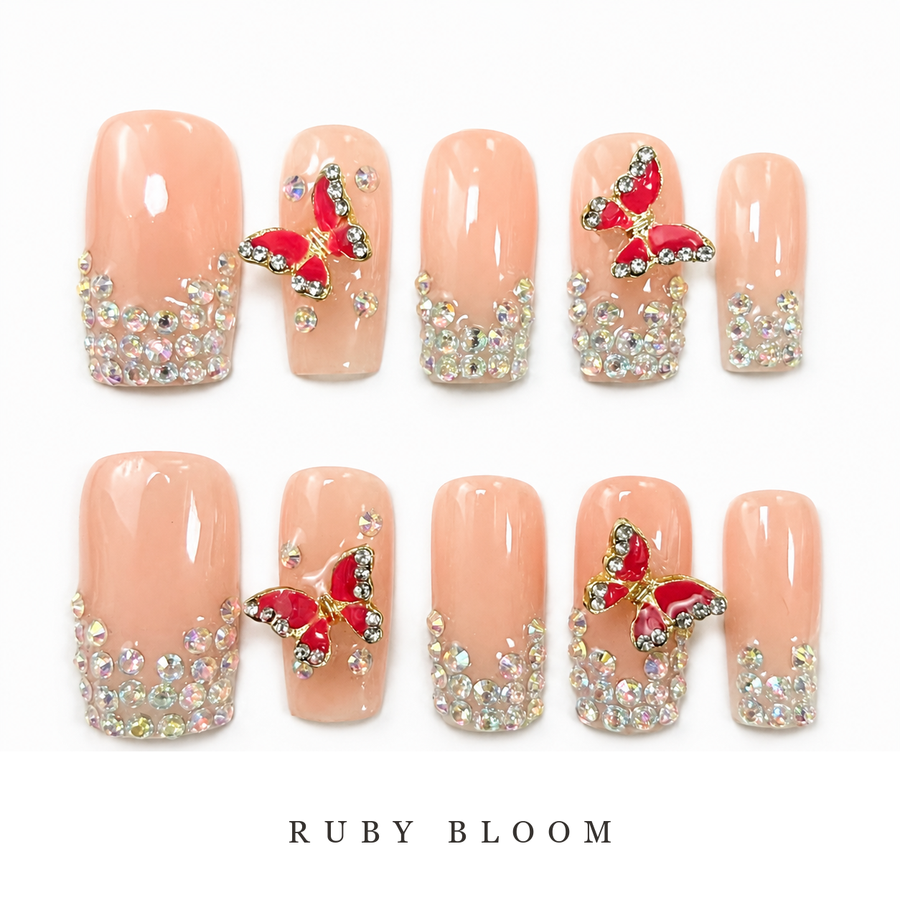 GAGUGAGU Nude Pearl Bow Press-On Nails for Bridal Shower, Glossy False Nails for Birthday Party, Date Night and Weekend Style, S M L