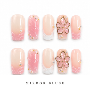 GAGUGAGU Soft Pink Ribbon Press-On Nails for Baby Shower, Glossy False Nails for Birthday Party, Date Night and Weekend Style, S M L