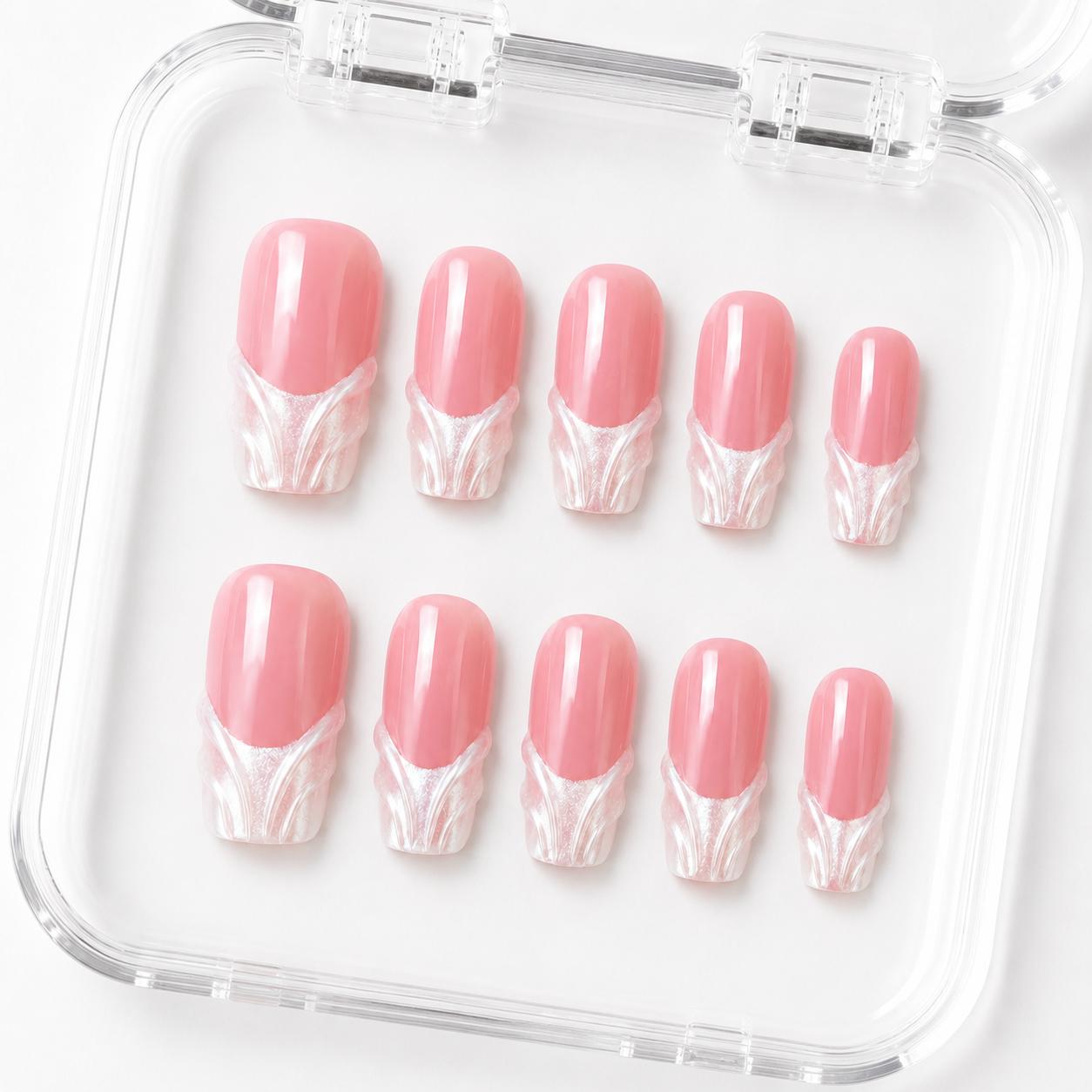 GAGUGAGU Soft Pink Petal Press-On Nails for Wedding Guest Looks, Glossy False Nails for Birthday Party, Date Night and Weekend Style, S M L