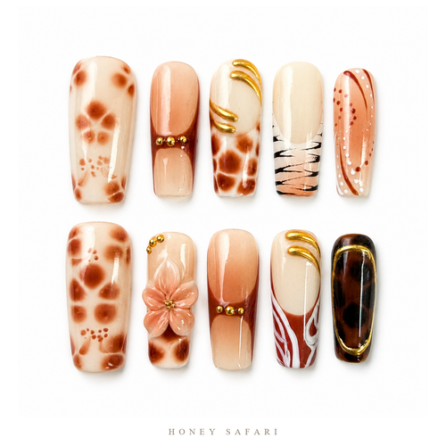 GAGUGAGU Brown Cow Print Press-On Nails for Country Concert, Glossy False Nails for Birthday Party, Date Night and Weekend Style, S M L