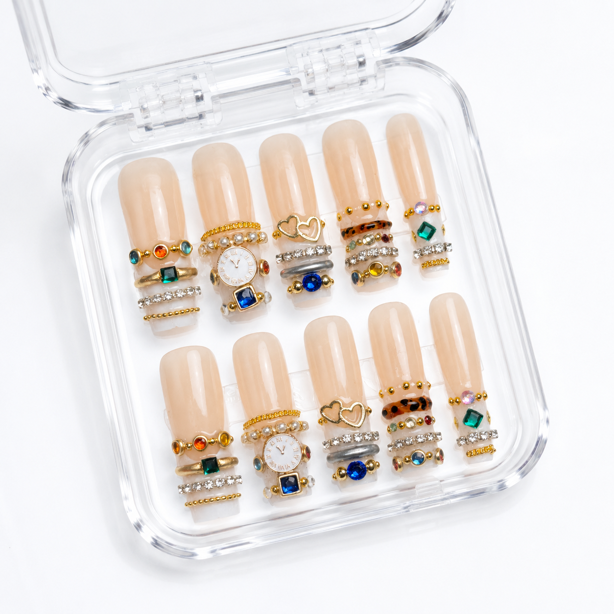 GAGUGAGU White Gold Pearl Press-On Nails for Bridal Events, Glossy False Nails for Birthday Party, Date Night and Weekend Style, S M L