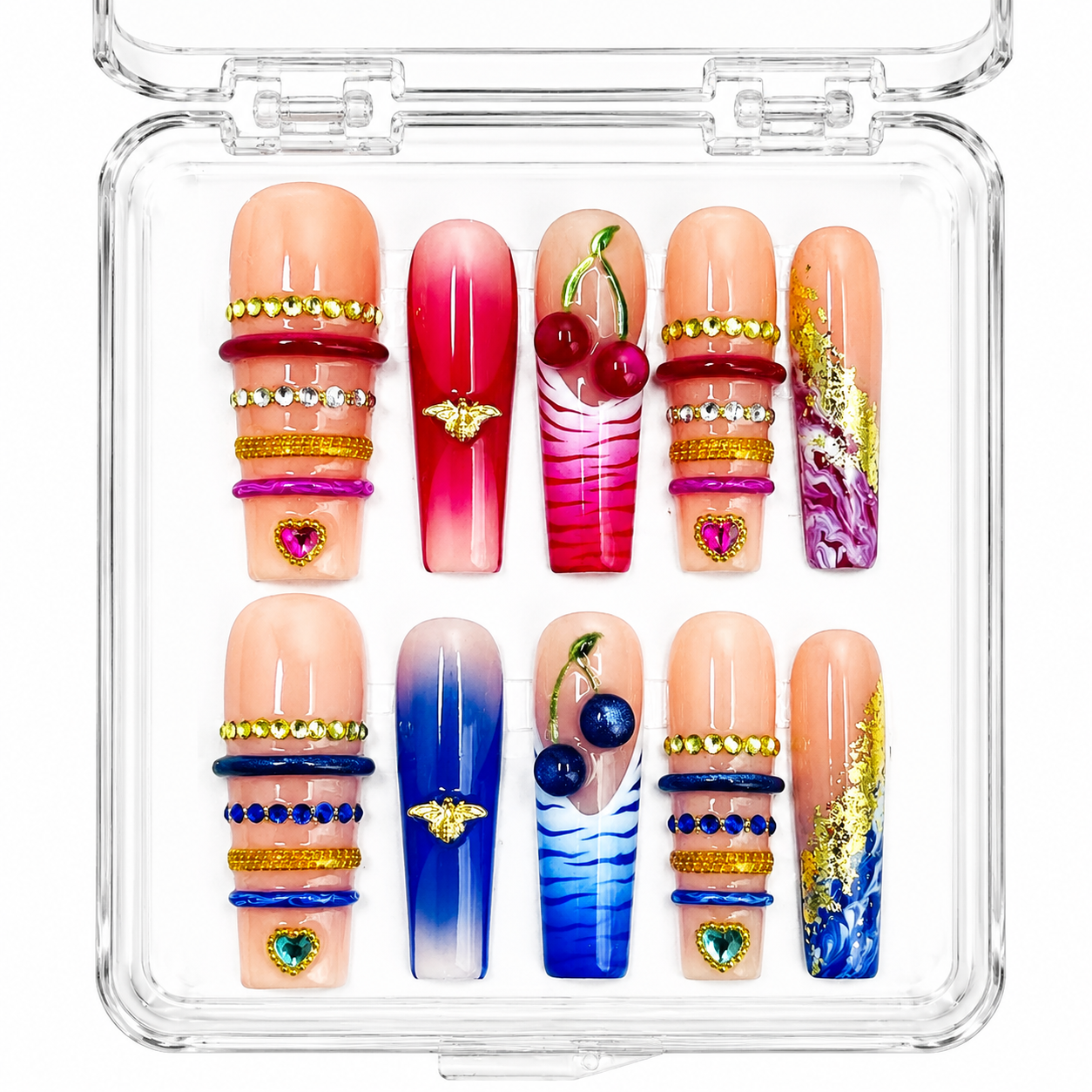 GAGUGAGU Sunset Rainbow Wave Press-On Nails for Beach Party, Glossy False Nails for Birthday Party, Date Night and Weekend Style, S M L