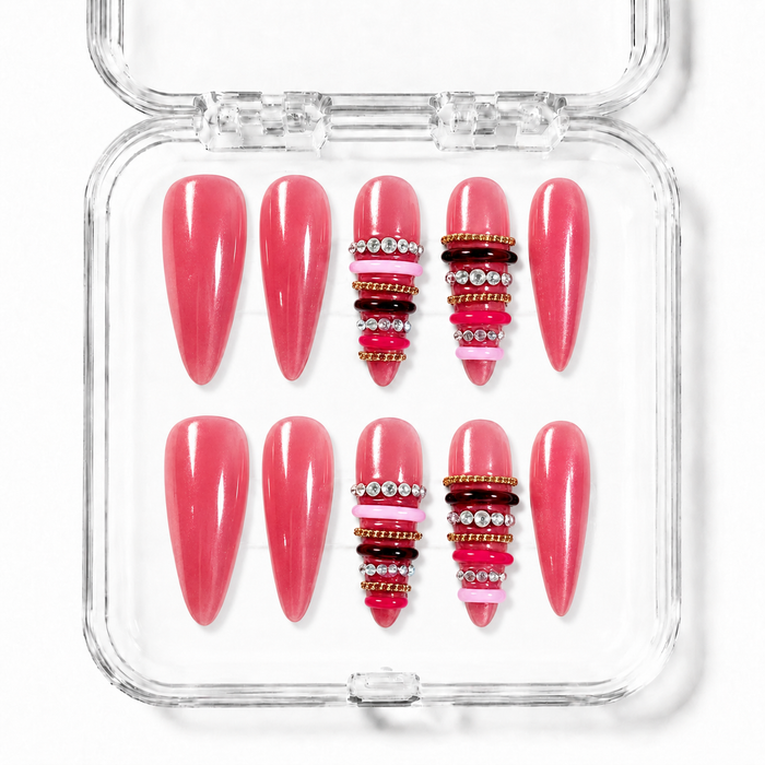 GAGUGAGU Red Heart Stiletto Press-On Nails for Valentine Date, Glossy False Nails for Birthday Party, Date Night and Weekend Style, S M L