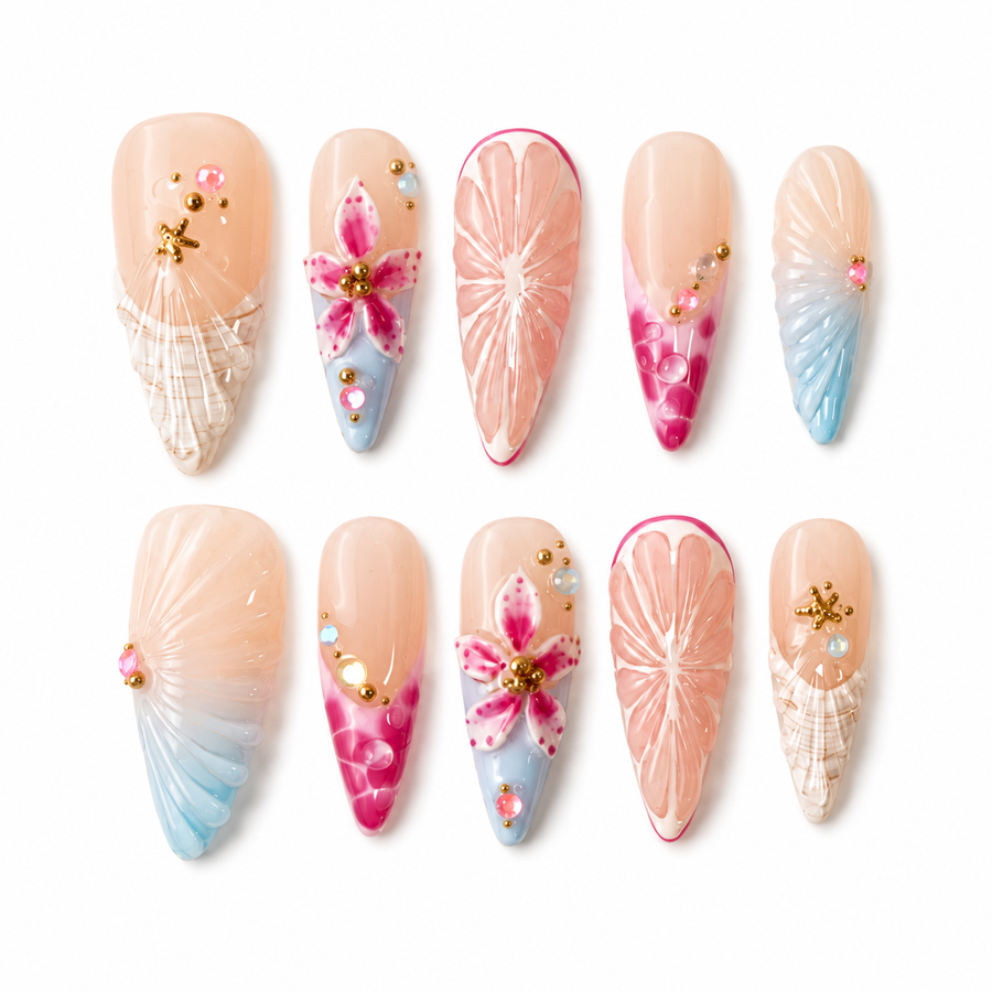 GAGUGAGU White Pink Butterfly Stiletto Press-On Nails for Bridal Party, Glossy False Nails for Birthday Party, Date Night and Weekend Style, S M L