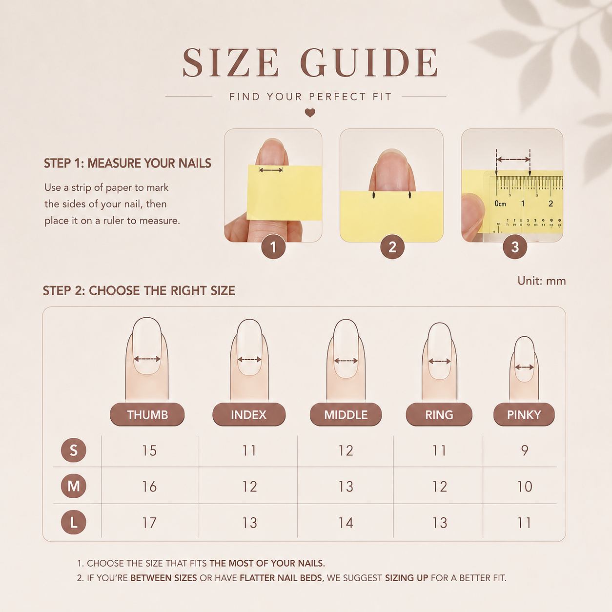 GAGUGAGU press-on nail size guide
